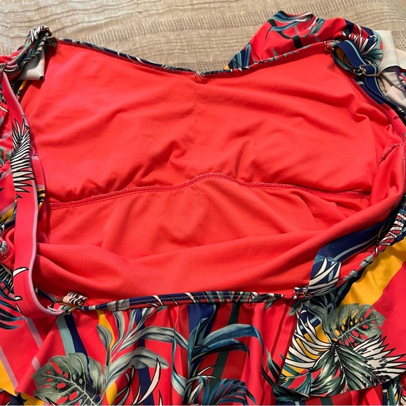 XOXO One Piece Swimsuit Coral Pink Stripe w/Palms Sz 2X - Picture 7 of 12